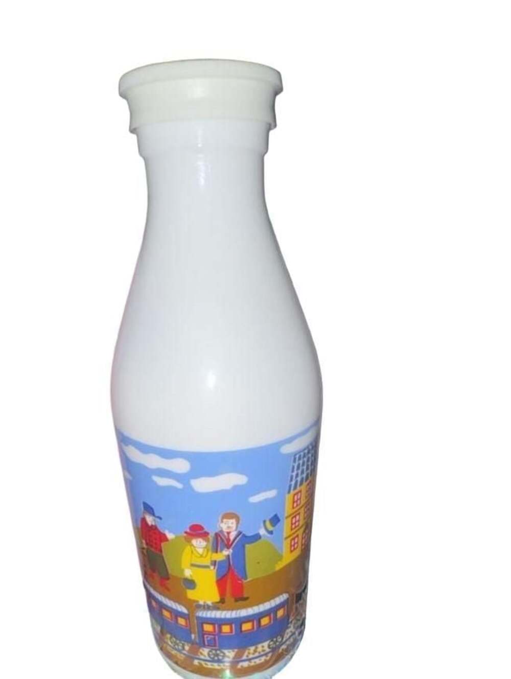 Vintage Egizia Italian Milk Glass Bottle Stazione Train Station Folk Art